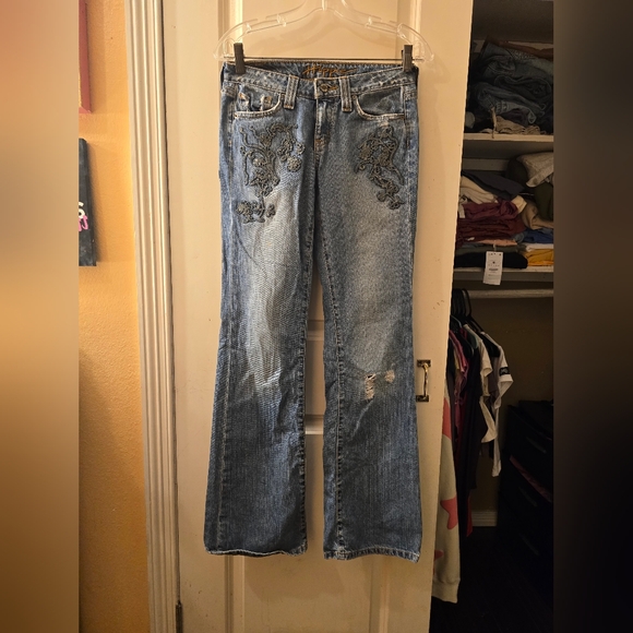 Y2k Hippie straight leg jeans low rise mid wash sz 25 - Picture 6 of 9